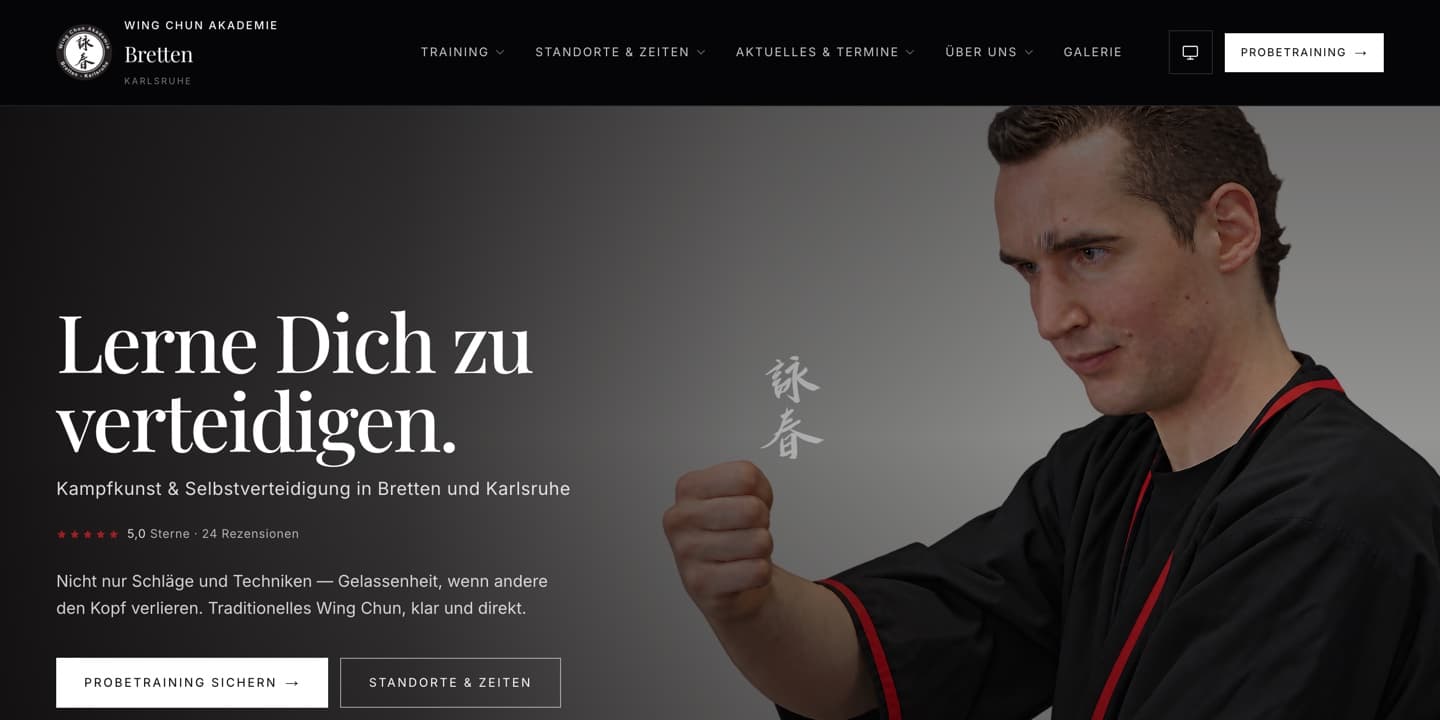 Hero der Webseite Wing Chun Akademie Bretten